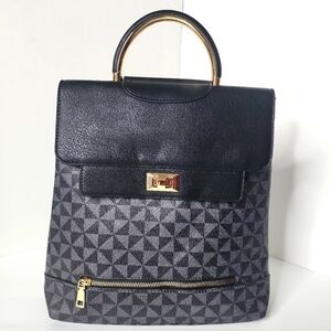 Stylish Black Monogram Women's Black Colorblock Backpack Purse